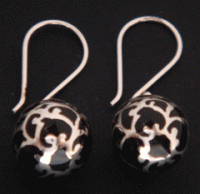 Harmony Ball Earrings | Sterling Silver Filigree on Black Ball